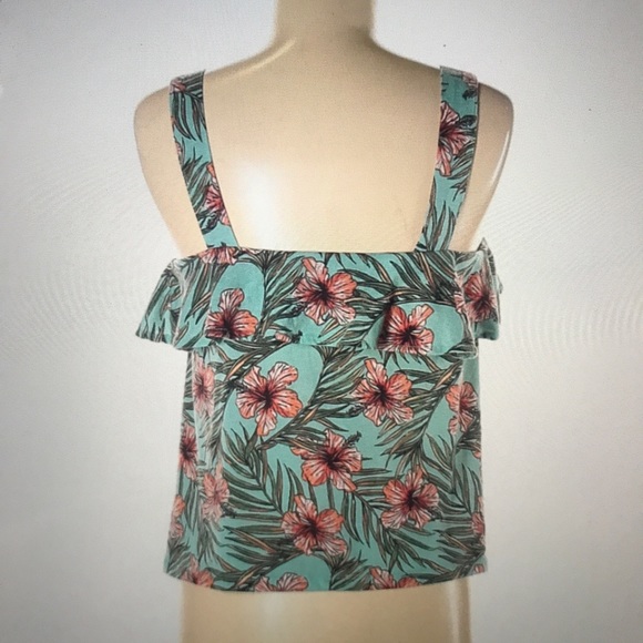 WALLFLOWER Top Ruffle Overlay Tropical Empire Style Sleeveless Size Medium - Picture 6 of 8